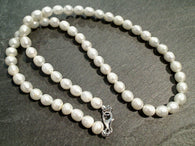 18" White Pearl 6mm Necklace, Sterling Silver Clasp