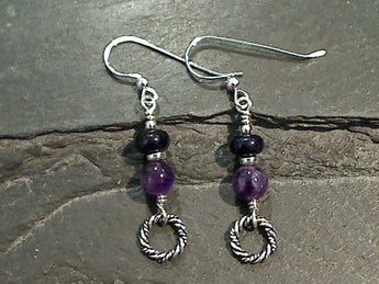 Amethyst, Blue Goldstone, Sterling Silver Earrings