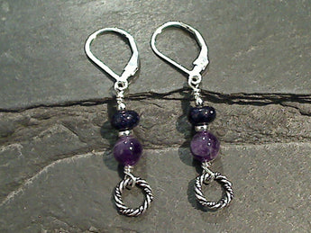 Amethyst, Blue Goldstone, Sterling Silver Earrings