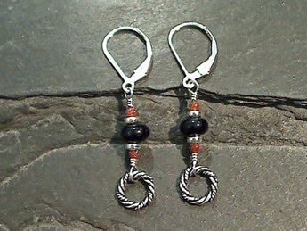 Orange And Blue Goldstone, Sterling Silver Earrings