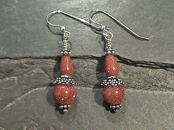 Orange Goldstone, Sterling Silver Earrings