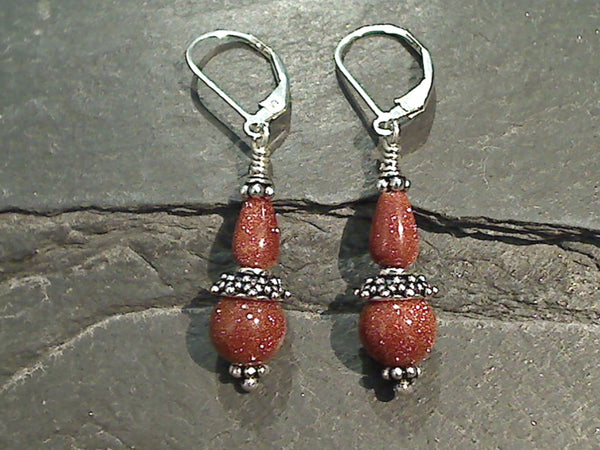 Orange Goldstone, Sterling Silver Earrings