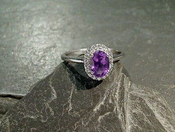 Size 9 Amethyst, CZ, Sterling Silver Ring