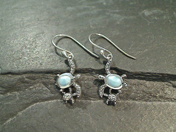 Larimar, Sterling Silver Sea Turtles Earrings