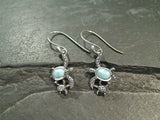 Larimar, Sterling Silver Sea Turtles Earrings