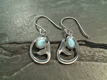 Larimar, Sterling Silver Mermaid Tail Earrings