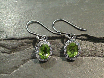 Peridot, CZ, Rhodium Plated Sterling Silver Earrings