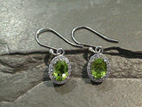 Peridot, CZ, Rhodium Plated Sterling Silver Earrings