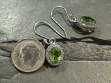 Peridot, CZ, Rhodium Plated Sterling Silver Earrings