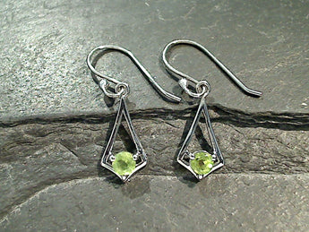 Peridot, Rhodium Plated Sterling Silver Small Earrings