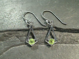Peridot, Rhodium Plated Sterling Silver Small Earrings