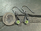 Peridot, Rhodium Plated Sterling Silver Small Earrings