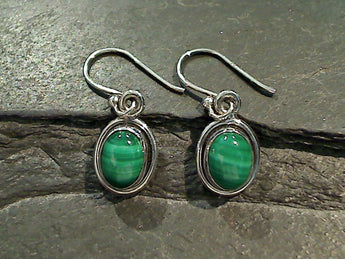 Malachite, Sterling Silver Small Earrings