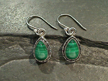 Malachite, Sterling Silver Small Earrings