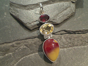 Mookaite Jasper, Citrine, Garnet, Sterling Silver Pendant