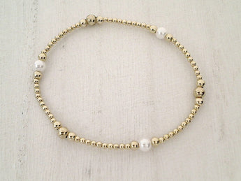 Pearl, 14kt Gold Filled Stretch Bracelet - Style 2 Small
