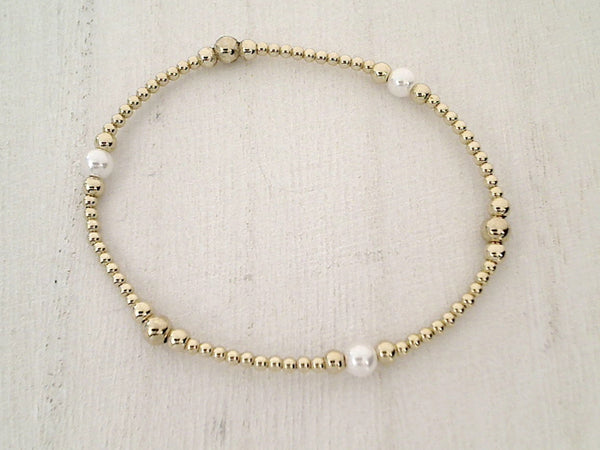 Pearl, 14kt Gold Filled Stretch Bracelet - Style 2 Small