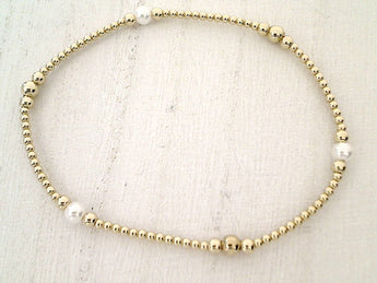 Pearl, 14kt Gold Filled Stretch Bracelet - Style 2 Medium