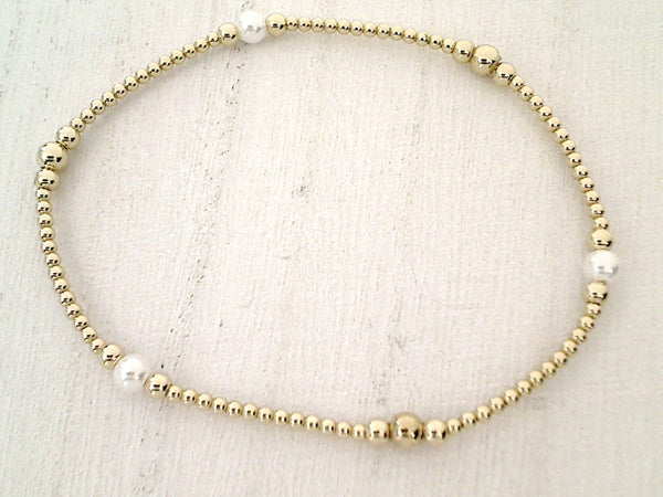 Pearl, 14kt Gold Filled Stretch Bracelet - Style 2 Medium