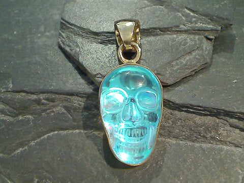 Glossy Blue Luminite, Alchemia Small Skull Pendant