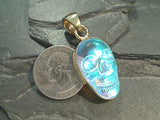 Glossy Blue Luminite, Alchemia Small Skull Pendant