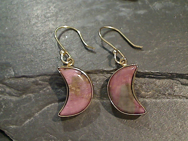 Rhodonite, Alchemia Crescent Moon Earrings