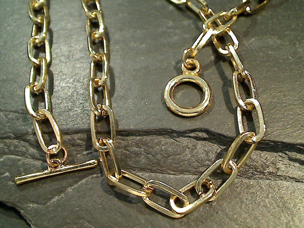 24" Gold Tone 6.5mm Paper Clip Chain - Toggle Clasp
