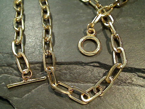 24" Gold Tone 6.5mm Paper Clip Chain - Toggle Clasp