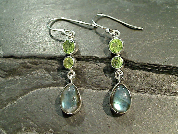 Labradorite, Peridot, Sterling Silver Earrings