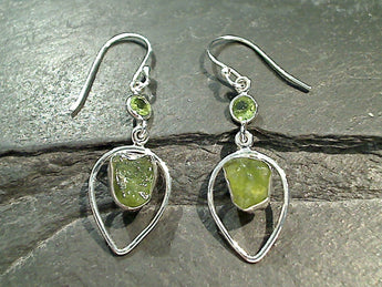 Rough Peridot, Peridot, Sterling Silver Earrings