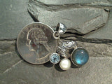 Labradorite, Blue Topaz, Pearl, Sterling Silver Horse Pendant