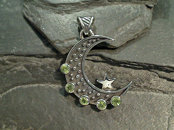 Peridot, Sterling Silver Moon Pendant