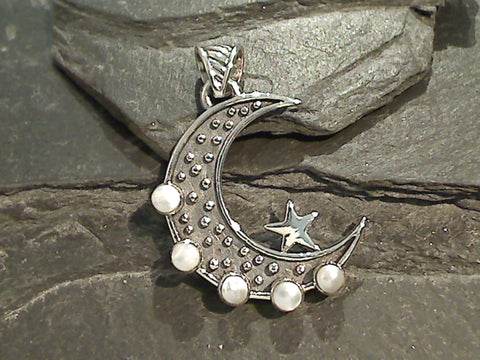 Pearl, Sterling Silver Moon Pendant