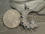 Black Onyx, Sterling Silver Moon Pendant