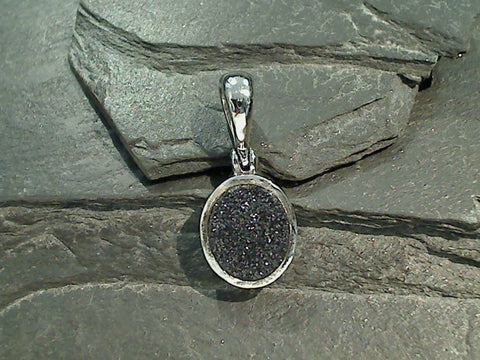 Druzy Quartz, Rhodium Plated Sterling Silver Pendant