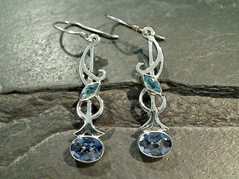 Blue Topaz, Blue Quartz, Sterling Silver Earrings