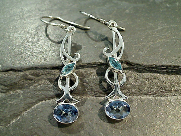 Blue Topaz, Blue Quartz, Sterling Silver Earrings