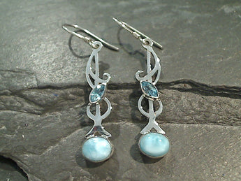 Larimar, Blue Topaz, Sterling Silver Earrings