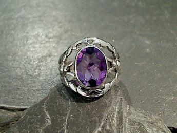 Size 6 Amethyst, Sterling Silver Dragonfly Ring