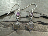 Amethyst, Labradorite, Sterling Silver Earrings