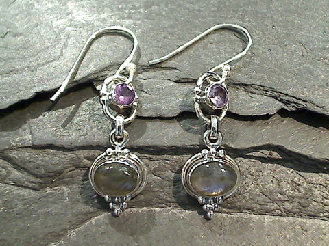 Amethyst, Labradorite, Sterling Silver Earrings