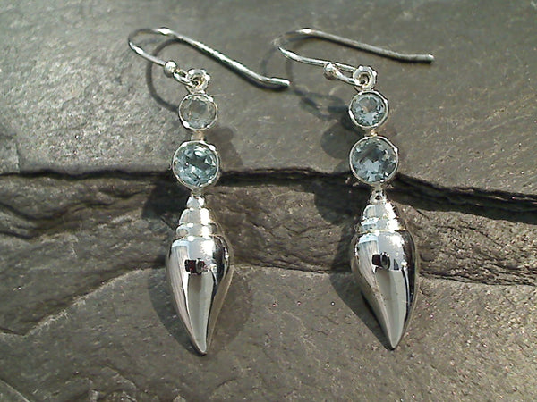 Blue Topaz, Sterling Silver Shell Earrings