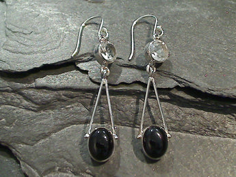 Quartz, Onyx, Sterling Silver Earrings