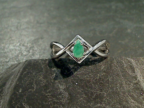 Size 10.25 Emerald, Rhodium Plated Sterling Ring