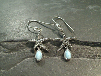 Larimar, Sterling Silver Starfish Earrings