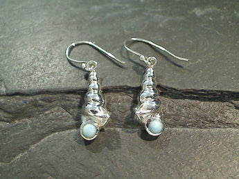 Larimar, Sterling Silver Shell Earrings