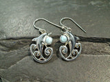 Larimar, Sterling Silver Dolphin Earrings