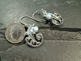 Larimar, Sterling Silver Dolphin Earrings