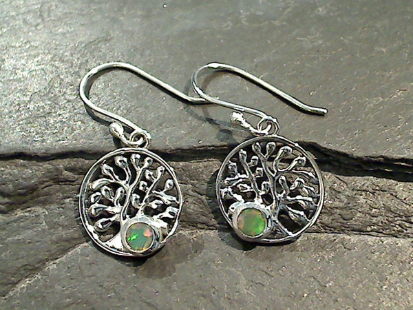 Ethiopian Opal, Sterling Silver Tree of Life Earrings