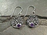 Amethyst, Sterling Silver Tree of Life Earrings